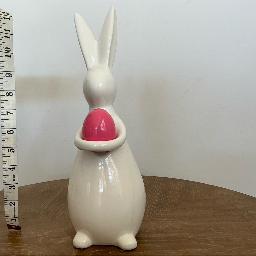 Ceramic Bunny Figurine with Pink Egg | Modern Easter Decor - Picture 2 of 4
